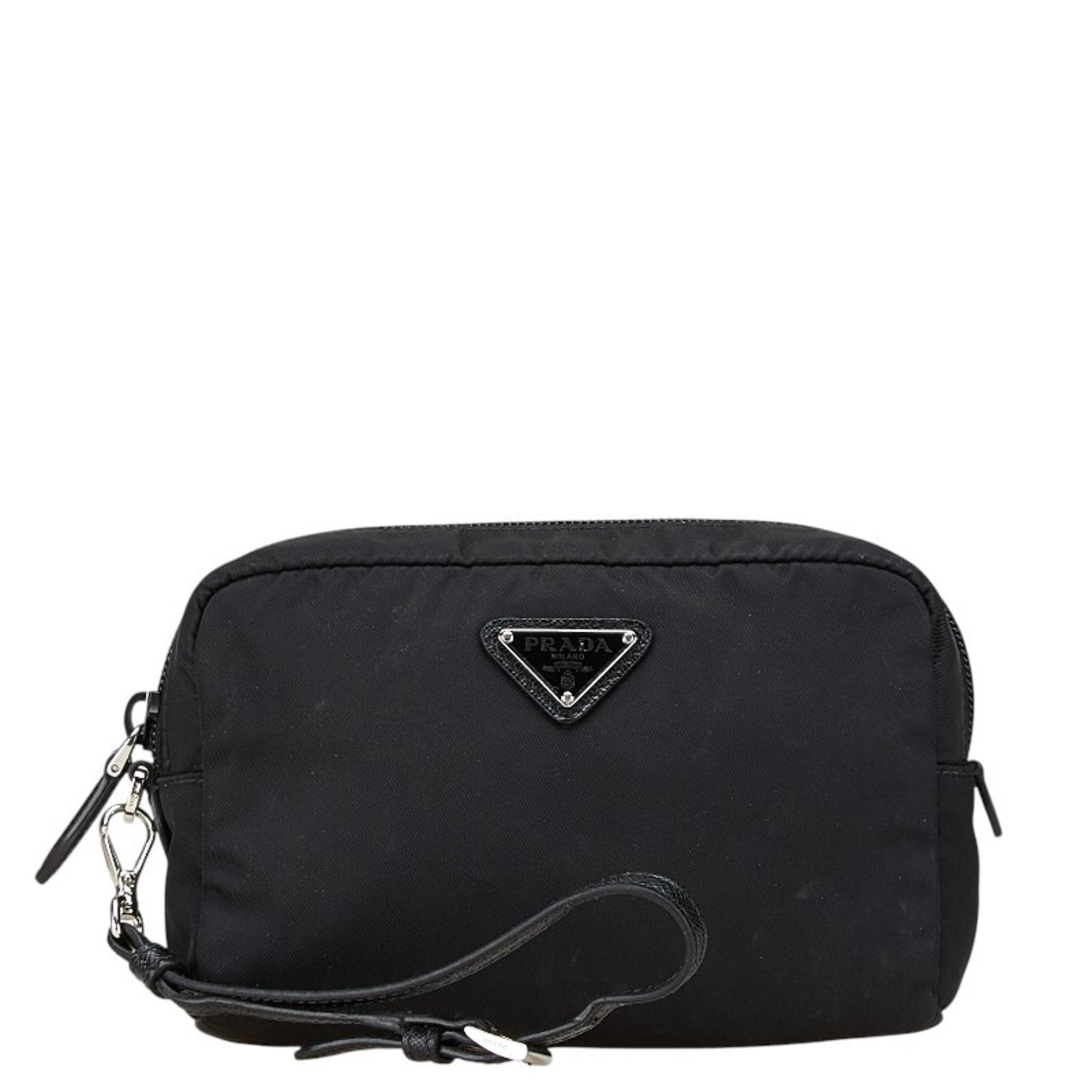 Pre-Owned Prada Vera Re-Nylon Triangle Logo Pouch, Small Item Case, Black, Nylon,... (Good)