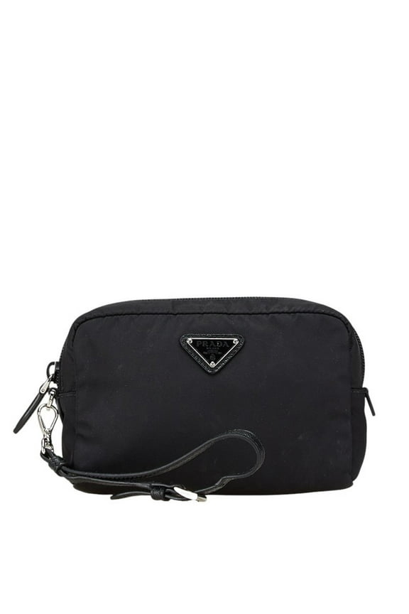 Pre-Owned Prada Vera Re-Nylon Triangle Logo Pouch, Small Item Case, Black, Nylon,... (Good)