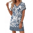 thumbnail image 2 of MOSHU Summer Dresses for women V Neck Womens Dresses Short Sleeve Casual Midi Dress with Pockets, 2 of 11