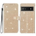 thumbnail image 6 of For Google Pixel 6A Case Bling Glitter Shiny Magnetic Closure Luxury PU Leather RFID Blocking Wallet Card Holder Hand Strap Folio Kickstand Flip Case Women Girls For Google Pixel 6A, Gold, 6 of 7