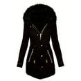 thumbnail image 2 of Women's Zippered Cotton Jacket with Faux Fur Trim Hood, Soft Quilted Outerwear with Front Zip Closure, Plush Lined Hooded Coat for Women, Comfortable All-Season Lightweight Jacket Black XXXXL, 2 of 6