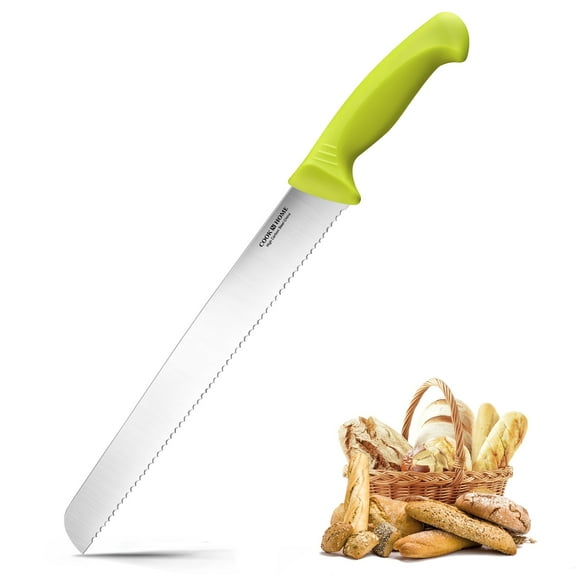 Cook N Home Bread Slicer Knife 10-Inch, Wavy Serrated High Carbon Stainless Steel Sharp Kitchen Knife, Ergonomic Handle, Green