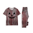 thumbnail image 5 of Family Pajamas Matching Sets - 2 piece Halloween Spooky Face Print Short Sleeved Top Pants Loungewear Set, Matching Halloween Pjs for Family Halloween Nights for 7 Years Pjs, 5 of 7