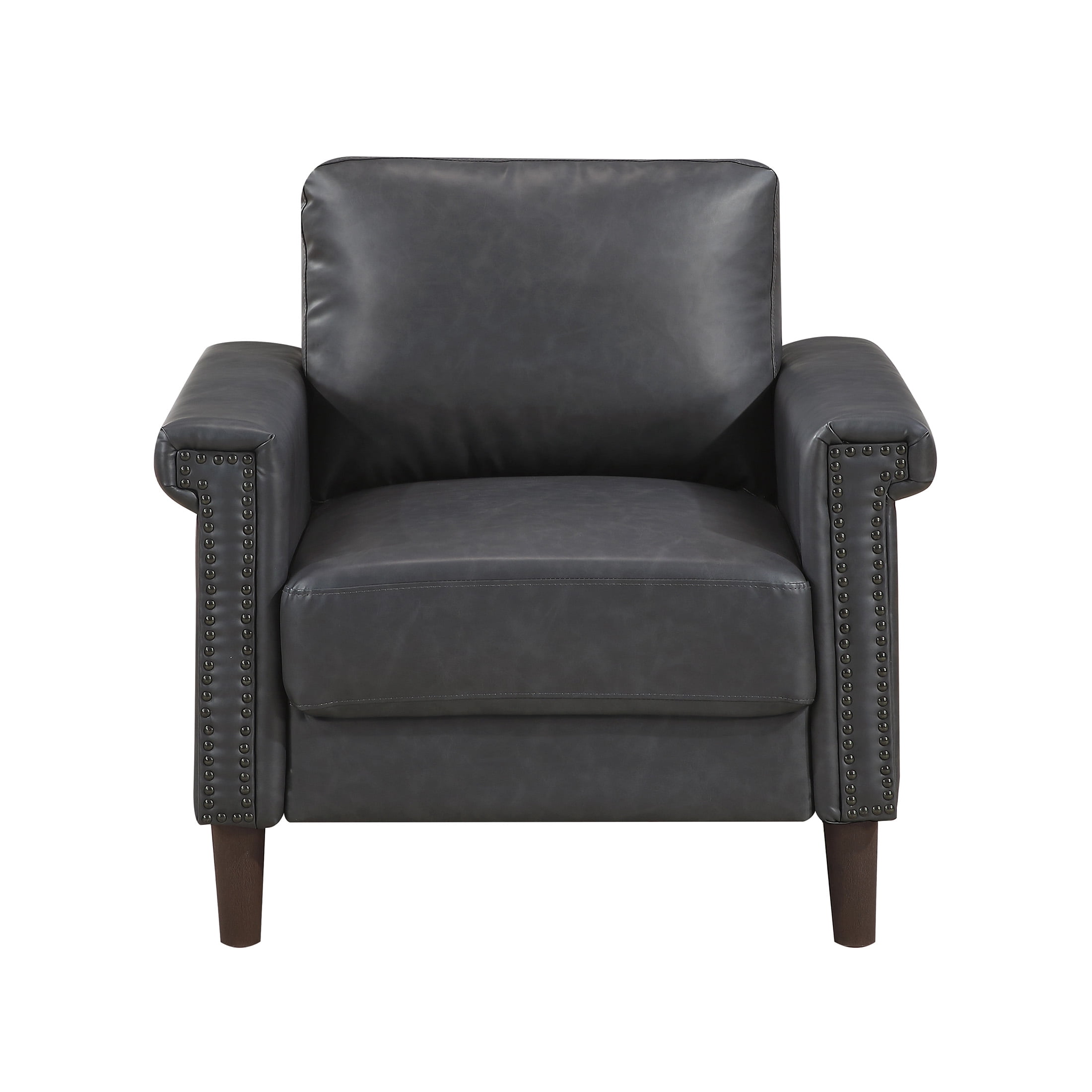 OakvillePark Hartwell Faux Leather Chair with Nailhead Trim, Dark Gray