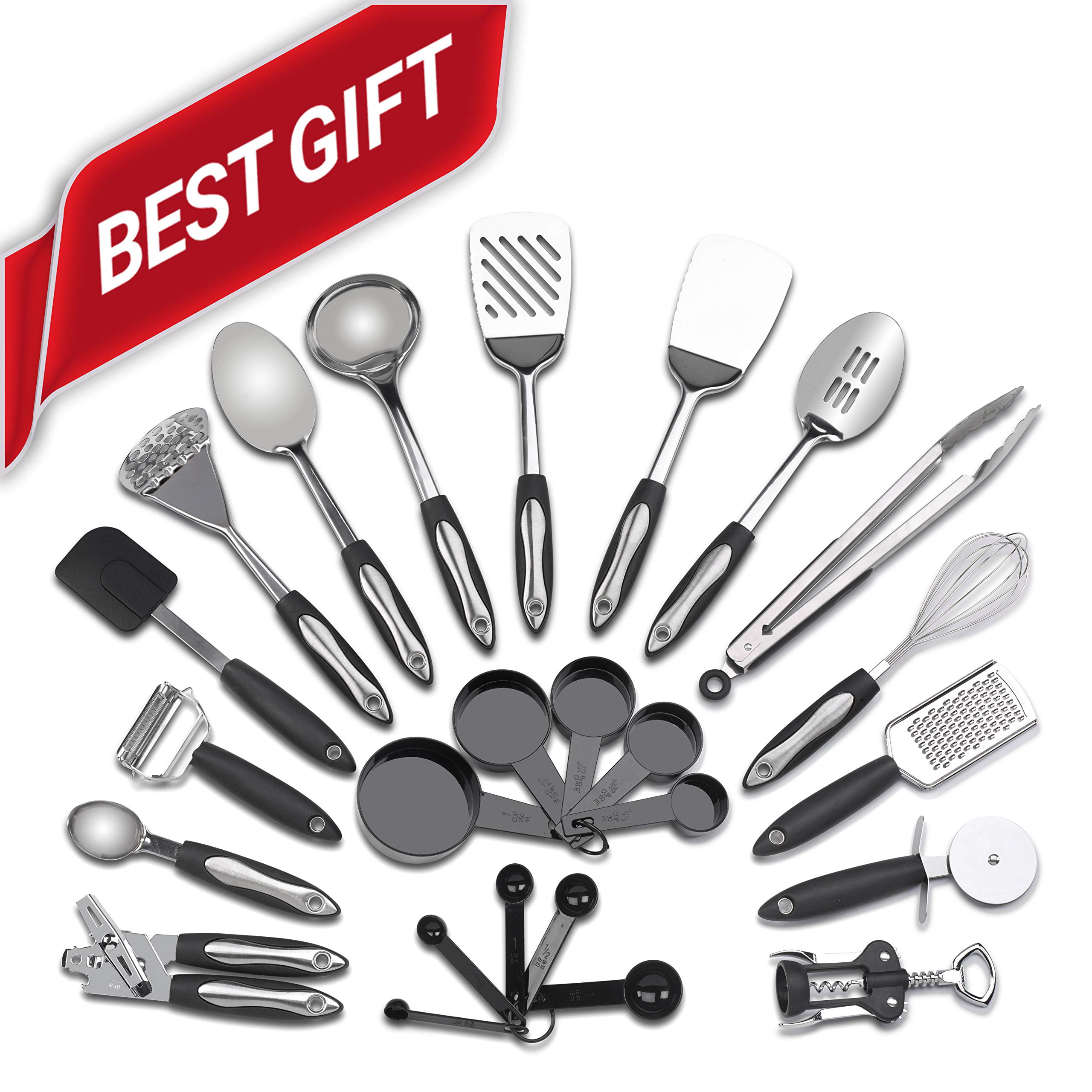 Ideal for College Students Tool Set Gift 25 Cooking Utensils 1790 Stainless Steel Kitchen Utensil Set Nonstick Utensils Cookware Set with Spatula 