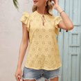 thumbnail image 1 of Camiseta de mujer con cuello redondo y manga de mariposa con cordón Camisa con agujeros huecos Tops Abanopi Amarillo/Extragrande, 1 of 7
