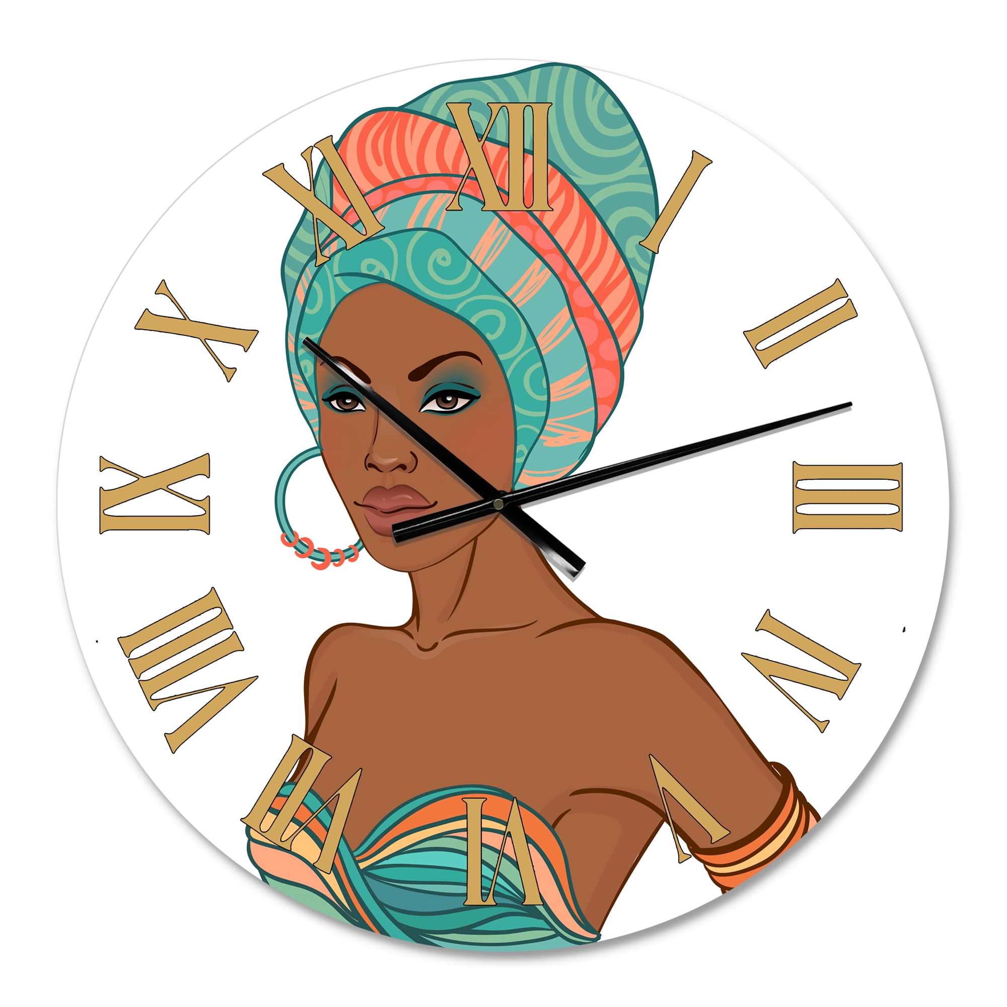 Designart 'African American Woman With Earring & Turban' Modern Wall Clock
