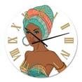 thumbnail image 2 of Designart 'African American Woman With Earring & Turban' Modern Wall Clock, 2 of 5