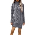 thumbnail image 4 of CharmCyan Women’s Turtleneck Long Sleeve Cable Knit Sweater Dress Pullover Casual Loose Fit Winter Knitwear Jumper Dress Gray L, 4 of 6