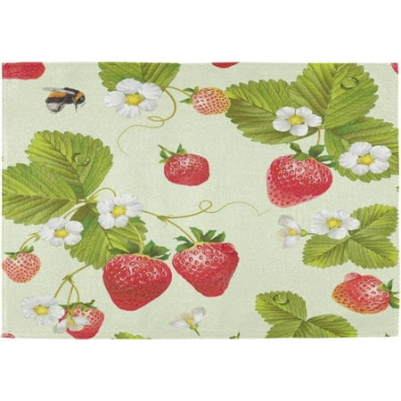 

Bestwell 1 pack Placemats Strawberry Animals Heat-Resistant Non-Slip Double Sided Washable Kitchen Dining Table Mats for Kitchen Table Decoration 12 x 18 Inch