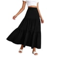 thumbnail image 3 of Dianli Gifts A Line Midi Skirt Elastic Waist Ruffled Ankle Length Wave Wrinkle Pleated Design Loose Fit Breathable Pull On Casual Everyday Travel Work To Weekend Maxi Skirt, 3 of 8