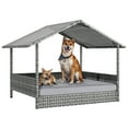 thumbnail image 4 of UforicLarge Dog House Indoor Outdoor, Wicker Dog House with Waterproof Roof and Washable Cushion Gray,32.9"L x 27.6" W x 28.3" H, 4 of 9