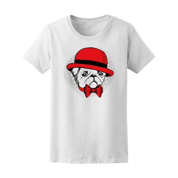 Pug Dog In Red Hat And Bow T-Shirt Women -Image by Shutterstock, Female x-Large
