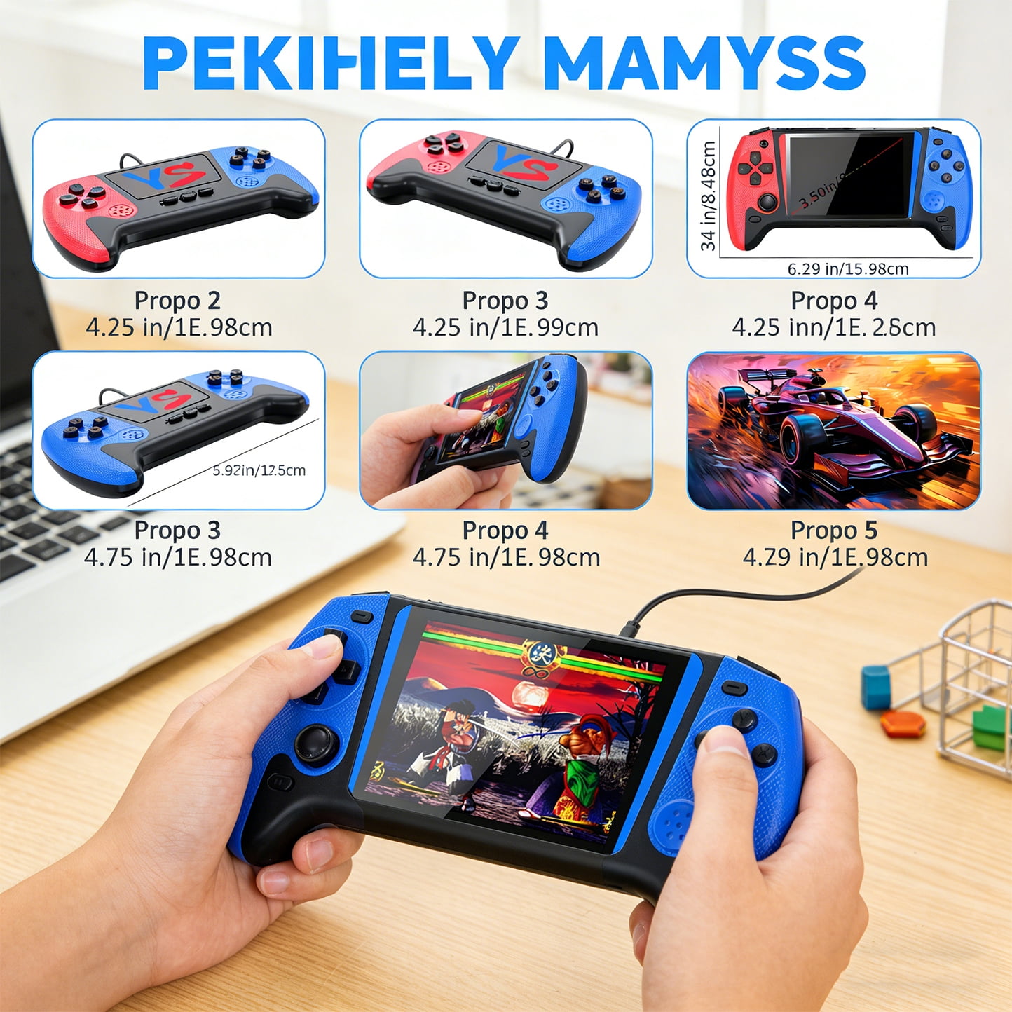 Shixing Pocket Gaming Console Project X Red and Blue 4.3-inch HD IPS Screen 64GB 500-in-1 Games 1-Pack