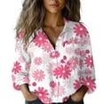 thumbnail image 2 of Pink Women's Long Sleeve T-shirt, Women Cotton Shirt Printed Fashion Button Down Shirts Casual Tops Long Sleeve Blouse,Women's Long sleeve T-shirt XL, 2 of 4