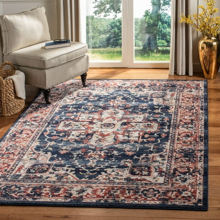SAFAVIEH Charleston Zharko Overdyed Floral Area Rug, Navy/Red, 6'7" x 6'7" Square