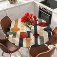 thumbnail image 2 of Abstract Boho Fitted Tablecloth with Elastic Edged, Round Table Cloth for Dining Table, Vintage Multicolored Geometric Stripes Waterproof Oil Proof Table Cover for Indoor Outdoor 36"-44", 2 of 9