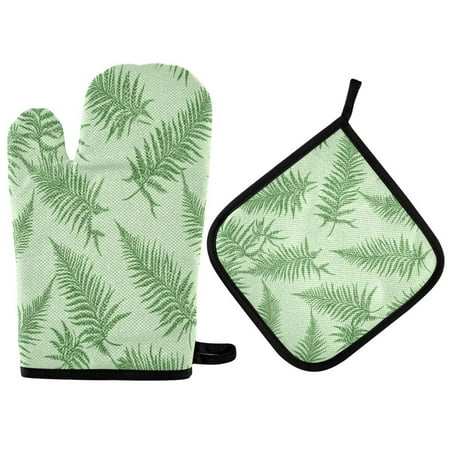 

2pcs kitchen insulation gloves Oven Mitts and Pot Holders Sets Heat Resistant kitchen insulation pad Green Fern Leaves Pattern