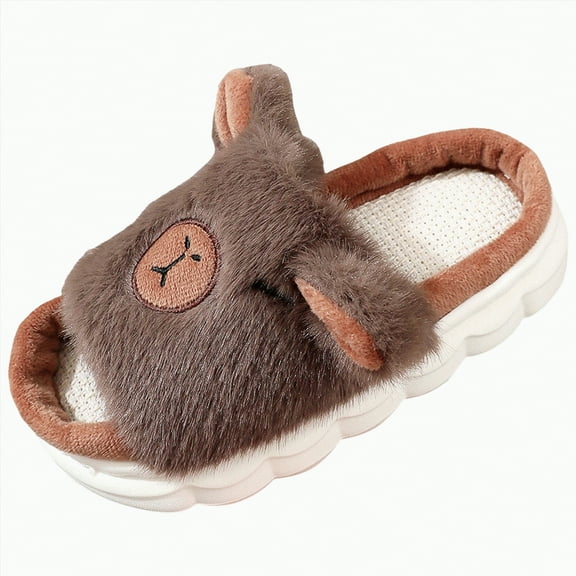 Ccpelsie Slippers for Boys Girls Home Cotton Slippers Non-Slip Warm Little Kids Slippers(Coffee,13)