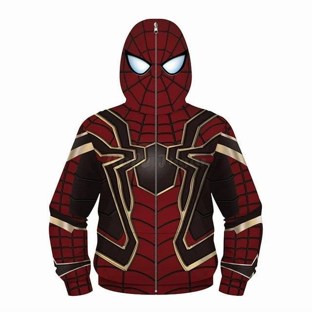 Anime Spiderman /Iron Man Sweat à Capuche à Fermeture Éclair Complète Costume Cosplay Enfants Garçons Filles Imprimé Dessin Animé Chandails en Molleton à Capuche Extérieur