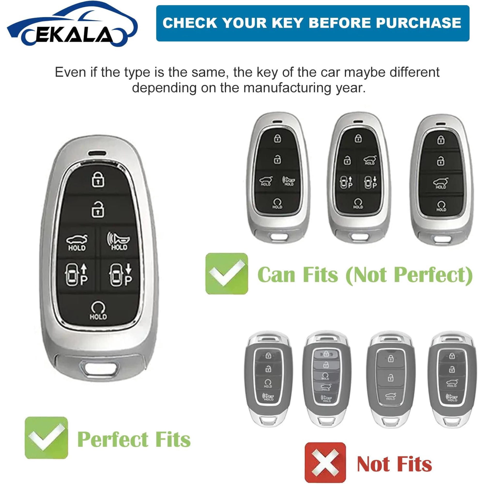 Silicone Key Fob Cover For Hyundai Sonata/Tucson 7-Button Smart Key (2020-2022) - Black/Red & Black/White