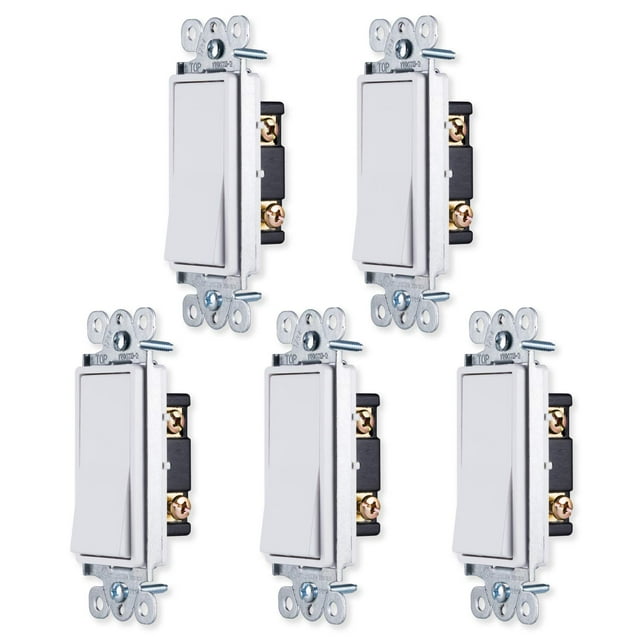 Interruptor basculante con forma de paleta de tierra GE 44017, 15 A, unipolar, paquete de 5