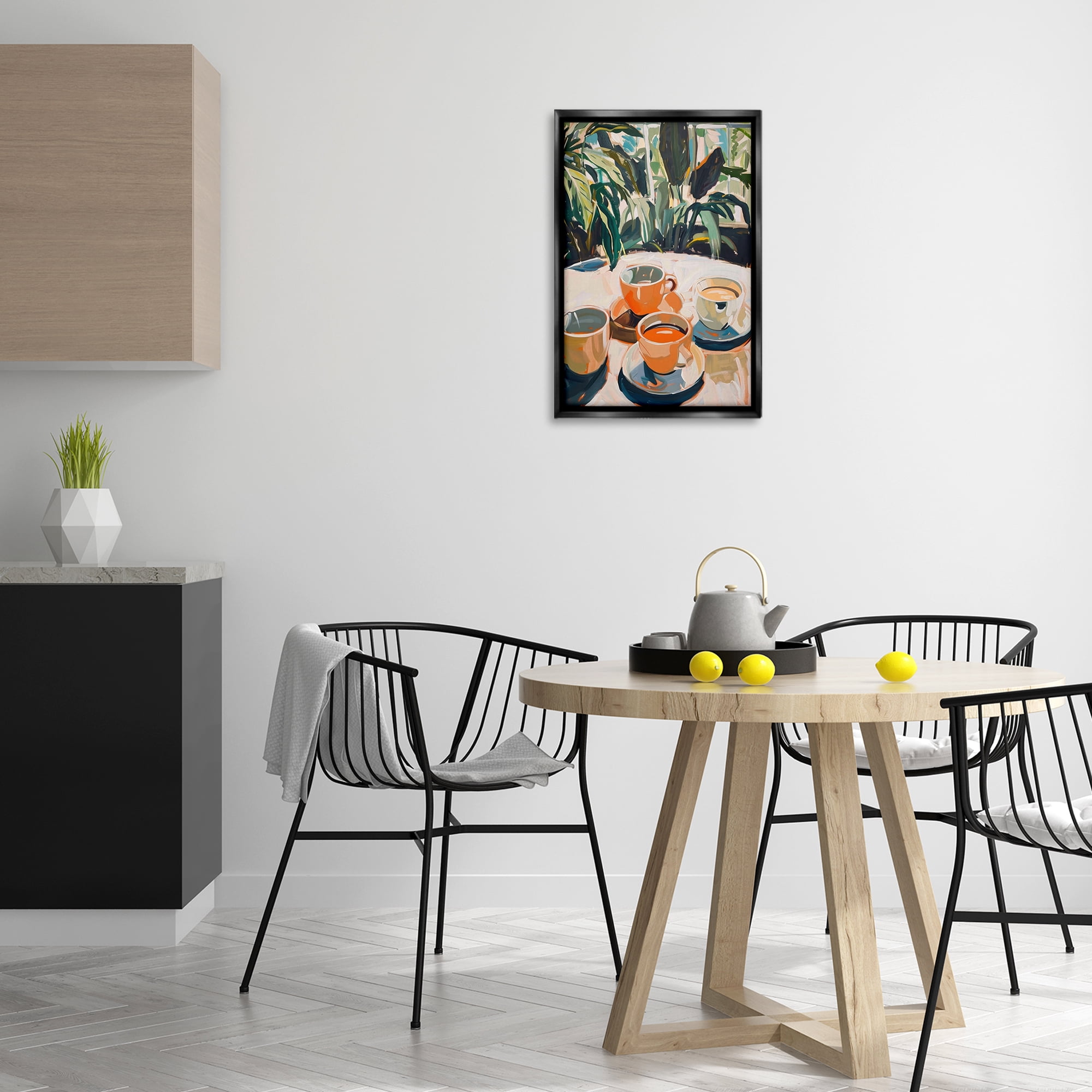 Stupell Industries Coffee Time Among Plants Food & Beverage Painting Black Floater Framed Canvas Art Print Wall Art, 17 x 25