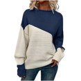 thumbnail image 2 of Color Block Knit Women Sweater Navy Cream Ribbed Crewneck Pullover Long Sleeve Loose Fit Top S-XL, 2 of 7
