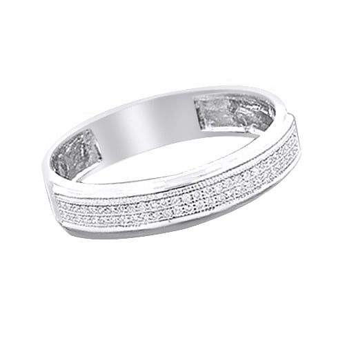AFFY White Cubic Zirconia Wedding Band Ring For Men's In 14k White Gold Over Sterling Silver (0.16 Cttw)