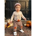 thumbnail image 4 of Loicainy Infant Baby Boy Thanksgiving Outfit 3 6 12 18 Months Letter Embroidery Long Sleeve Romper Pants Hat Clothes Set, 4 of 9