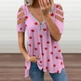 thumbnail image 2 of Red Strawberry Love Pattern Polka Dots Womens Summer V Neck Zipper Top Short Sleeve T Shirt Off Shoulder Top Casual Classy Loose Shirts, 2 of 7