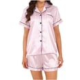 thumbnail image 2 of CAZOFW Womens Pajama Sets,Satin Striped Button up Short Sleeve Top Shorts Set Soft Lounge Pjs Sizes S-XL, 2 of 6