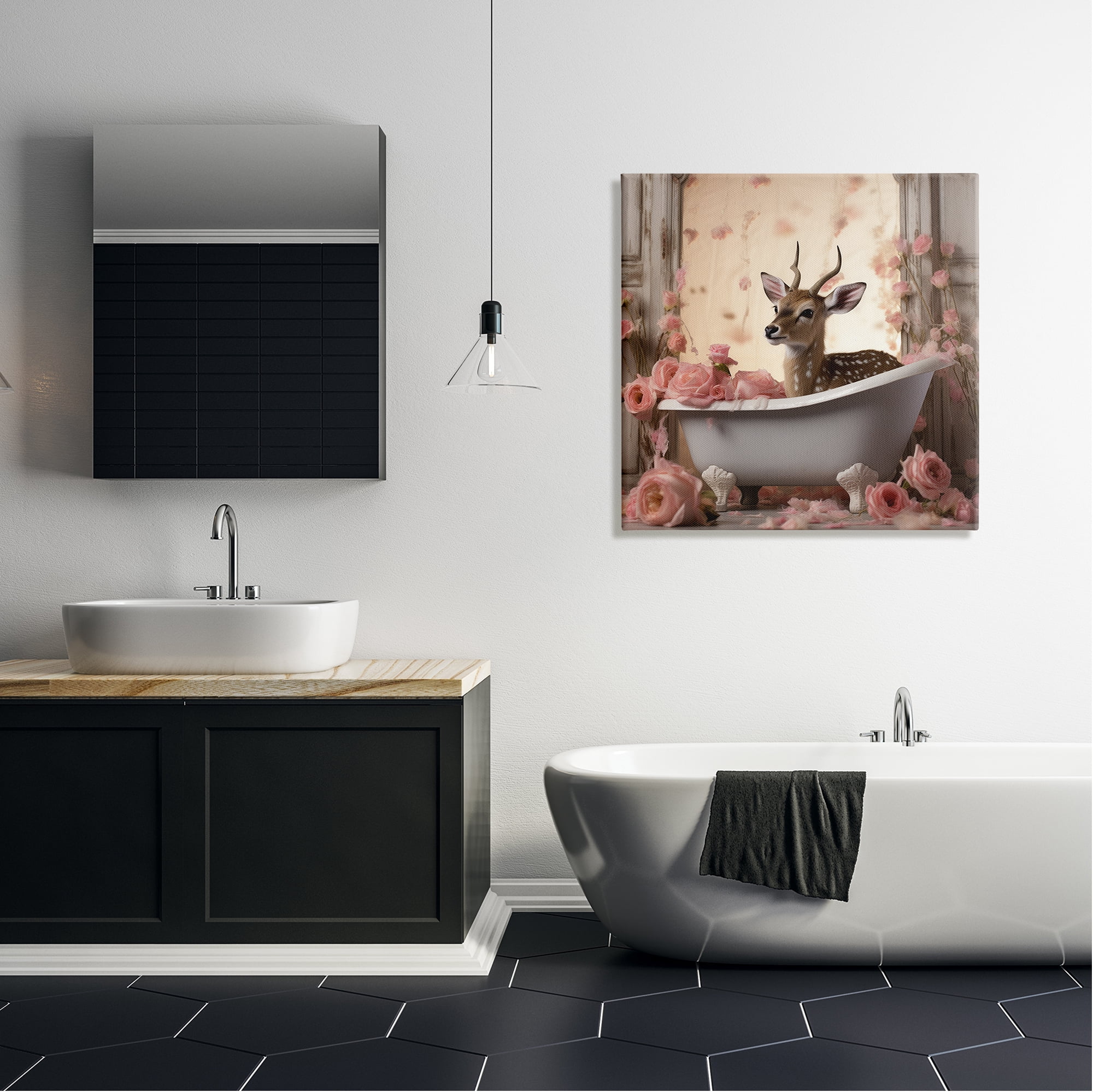 Stupell Industries Fawn in Rose Filled Tub Animals & Insects Painting Gallery Wrapped Canvas Art Print Wall Art, 30 x 30