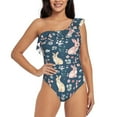 thumbnail image 2 of Yiaed Cute Rabbit Floral Print Women One Piece Swimsuits Tummy Control One Shoulder Bathing Suits Pattern Ruffle Swimwear-Small, 2 of 8