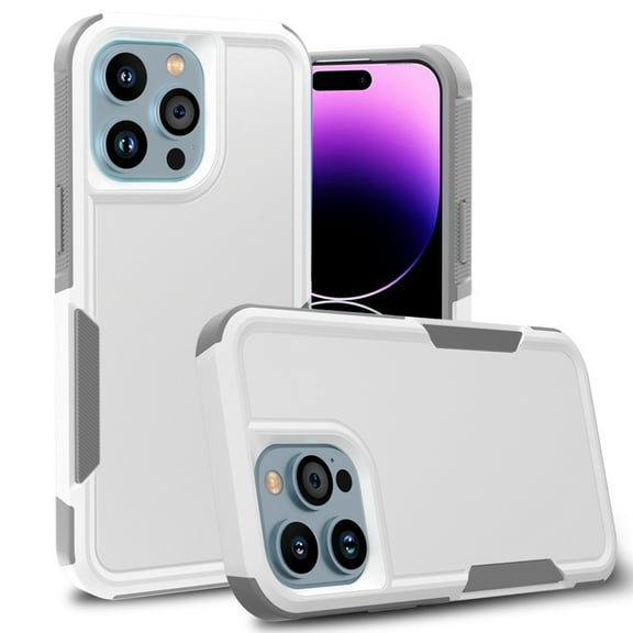 Xhy iPhone 14 Pro Case 2 in 1 Double Layer Rugged Drop Resistant, Military Grade Full Body Protection TPU Durable Detachable for iPhone 14 Pro 6.1 inch 2022 Phone - White Grey