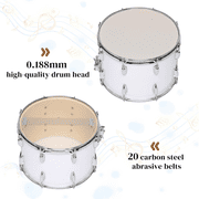 Hassch 14 x 10 Marching Snare Drum with Drumsticks, Key & Adjustable Strap for Percussion Performance & Parade, White
