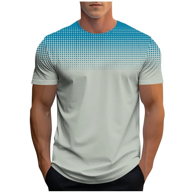 FRSASU Men's Summer Shirts Casual Short Sleeve Crewneck Tops Stylish Gradient Color Athletic Comfort Basic T-Shirt Light Blue