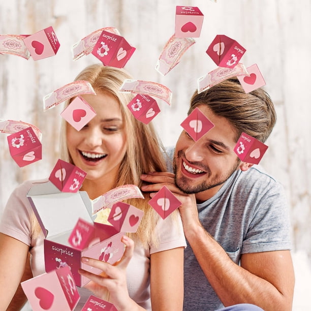 Caja de Regalo Sorpresa | 6 Cajas Rojas Desplegables con Bolsa de Regalo | Joyero Romántico para Navidad, San Valentín, Propuesta de Matrimonio | Regalo para Celebrar Cumpleaños
