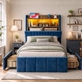 thumbnail image 3 of ARICOEASY Twin XL Bed Frames with 51.3" Tall Hidden Storage Headboard, Navy Blue, 3 of 9
