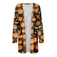thumbnail image 6 of WTOBBY Women's Mid-Length Halloween Print Cardigan Jacket Casual Comfortable Open Front Long Sleeve Cover Up With Pockets Fall Fashion Outerwear,Ginger 2XL, 6 of 8