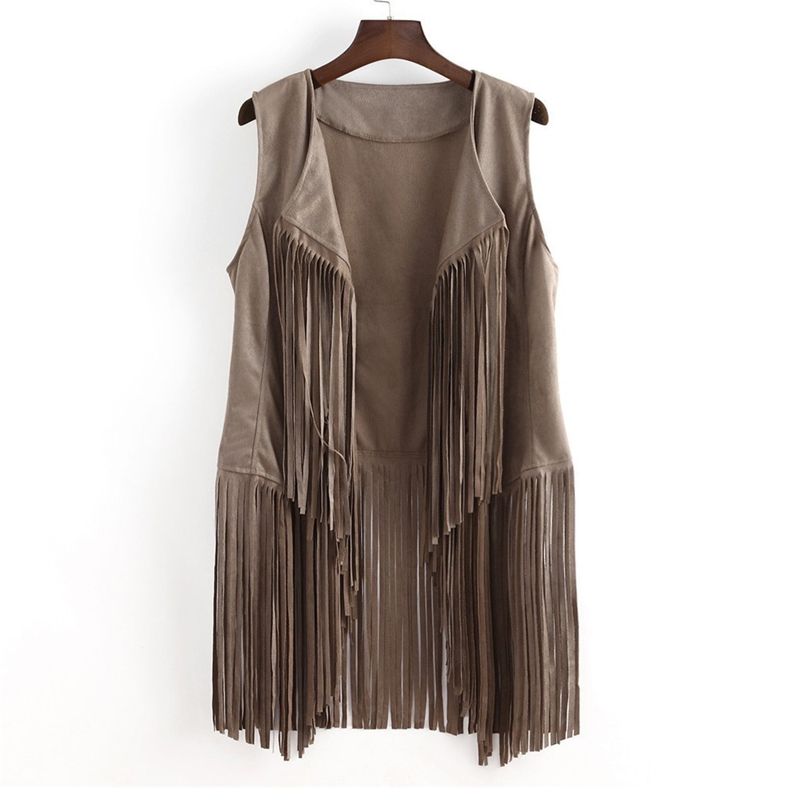 Vests for Women Fringe Sleeveless Open Front Western Boho Style Summer Cardigan Beach Festival Outfit Beige 3XL