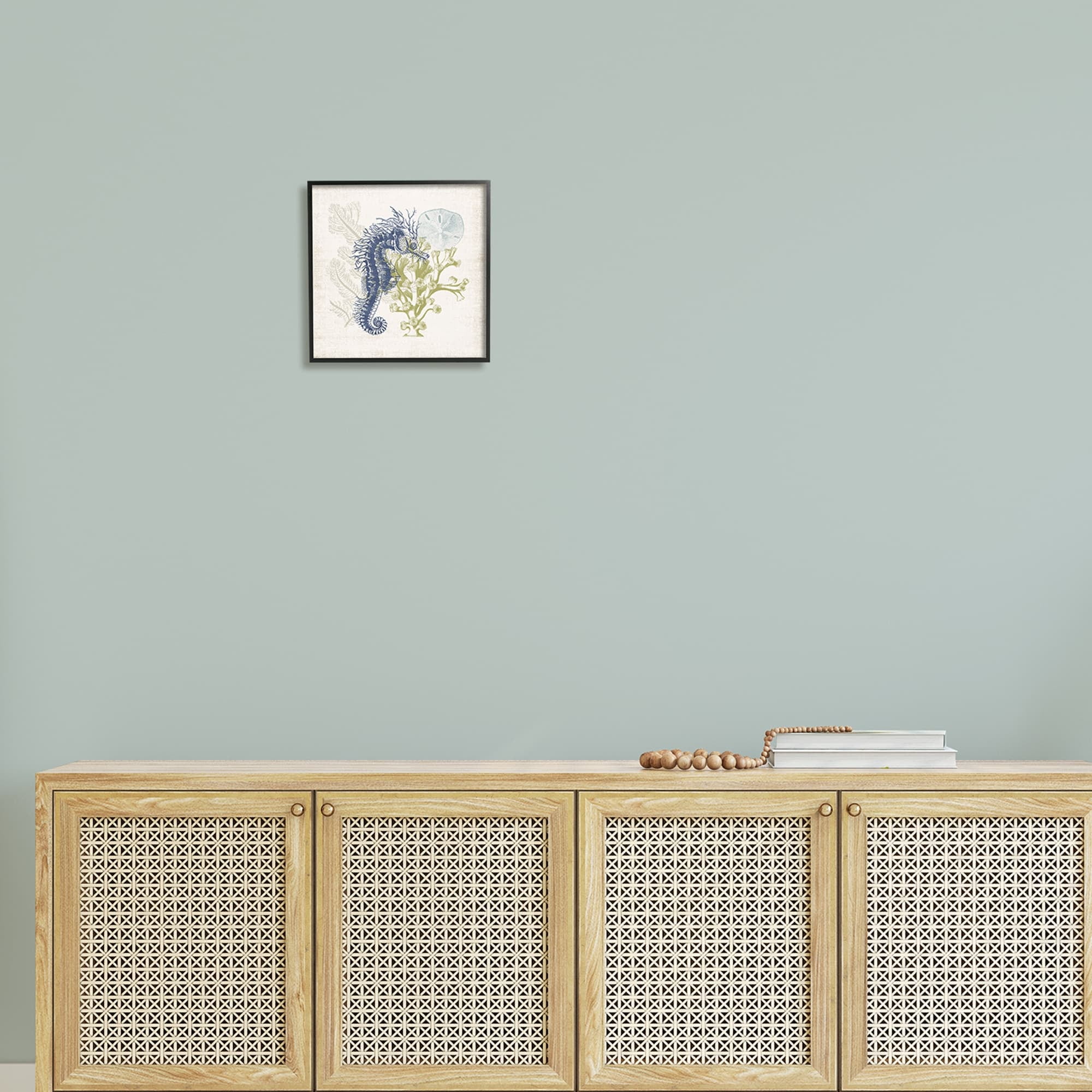Stupell Industries Intricate Seahorse Overlay Sand Dollar Coral Botanicals Graphic Art Black Framed Art Print Wall Art, Design by Victoria Barnes