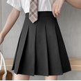 thumbnail image 2 of Mrat Elastic Waist Pleated Skirt Fashion Women Pleated A-Line Skirt Solid High Waist Short Skirt Floral Midi Skirts S-109 Black XXL, 2 of 9