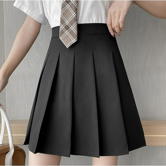 Idoravan Women's Basic Versatile Skirt Clearance Fashion Women Pleated A-Line Skirt Anti-Burnout Solid High Waist Short Skirt