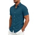 thumbnail image 5 of Stamzod Mens Shirts Casual Solid Short Sleeve Button Up Shirt Men Business Work Dress Shirts S-5Xl Dark Blue L, 5 of 9