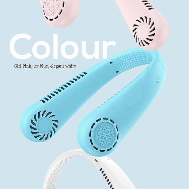 Ventilador de cuello colgante, ventilador portátil, mini ventilador recargable por USB, banda para el cuello de 360 grados, salidas de aire envolventes, ventilador de 800 mAh, azul