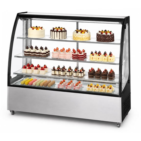 60" Commercial Curved Glass Refrigerated Bakery Display Case, Cake Showcase Refrigerator, NSF Certified