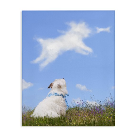 Stupell Industries Rustic Lodge White Dog Watching Shaped Clouds Chasing Bone Canvas Art, 24 x 30, by Michael Quackenbush
