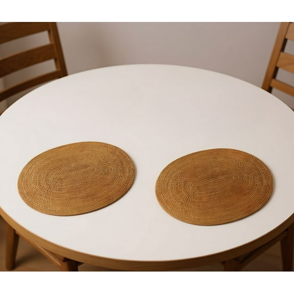 2X Rattan Woven Placemats Oval Round Table Mats Non Slip Heat Place Mat Natural Multipurpose Placemat 30X40cm