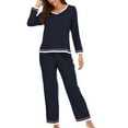 thumbnail image 5 of Lounge Pajama Set for Women 2 Piece Long Sleeve V Neck Tops Shirts and Pants Pj Sets Outfits Soft Sleepwear Loungewear, 5 of 7